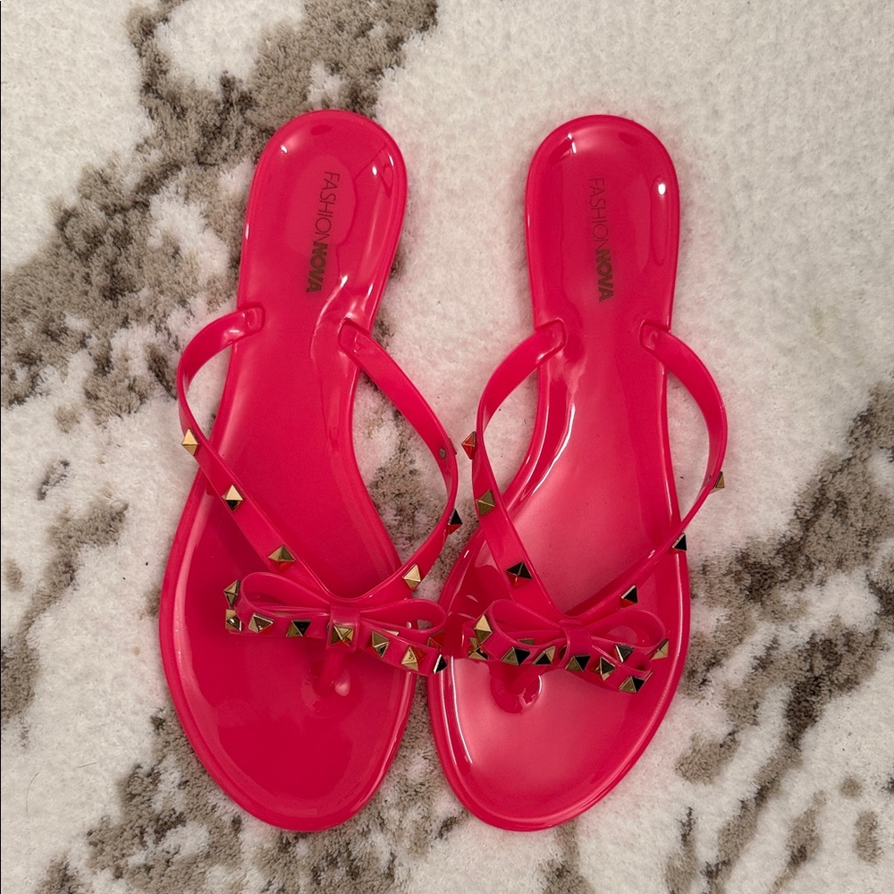 Fashion Nova Hot Pink Studded Sandals